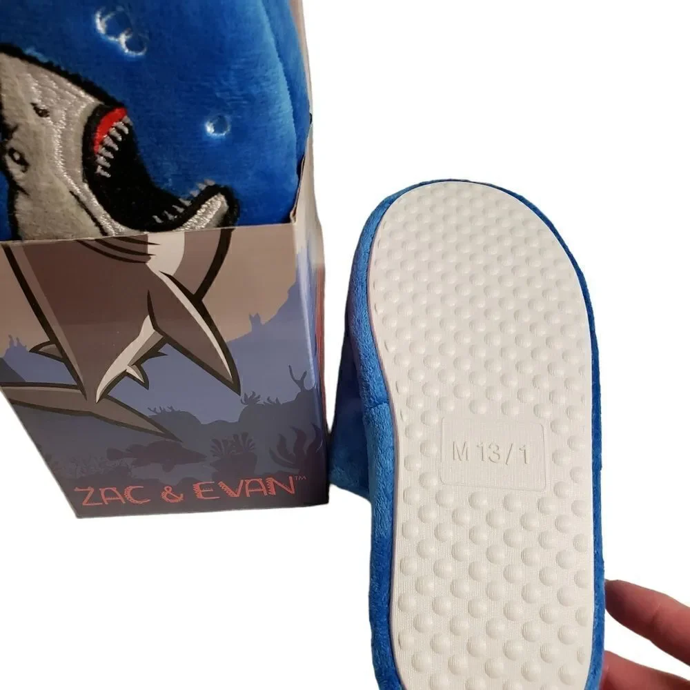 Zac & Evan Plush Shark Printed Boys Kids Slide Slipper Size 13/1